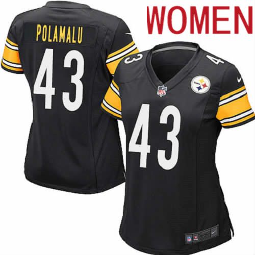Women Pittsburgh Steelers #43 Troy Polamalu Nike Black Game Player NFL Jersey->women nfl jersey->Women Jersey